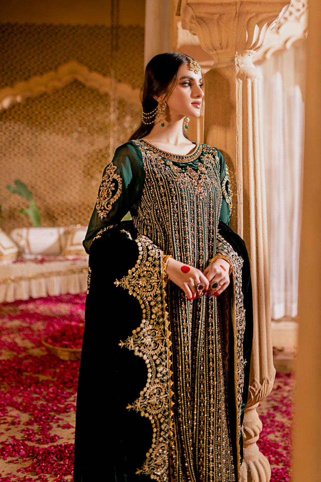 Green Embellished Formal 3 Piece Suit | Formals | Raqs