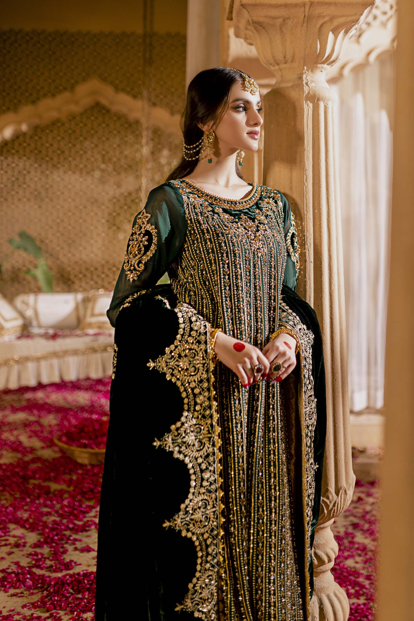 Green Embellished Formal 3 Piece Suit | Formals | Raqs