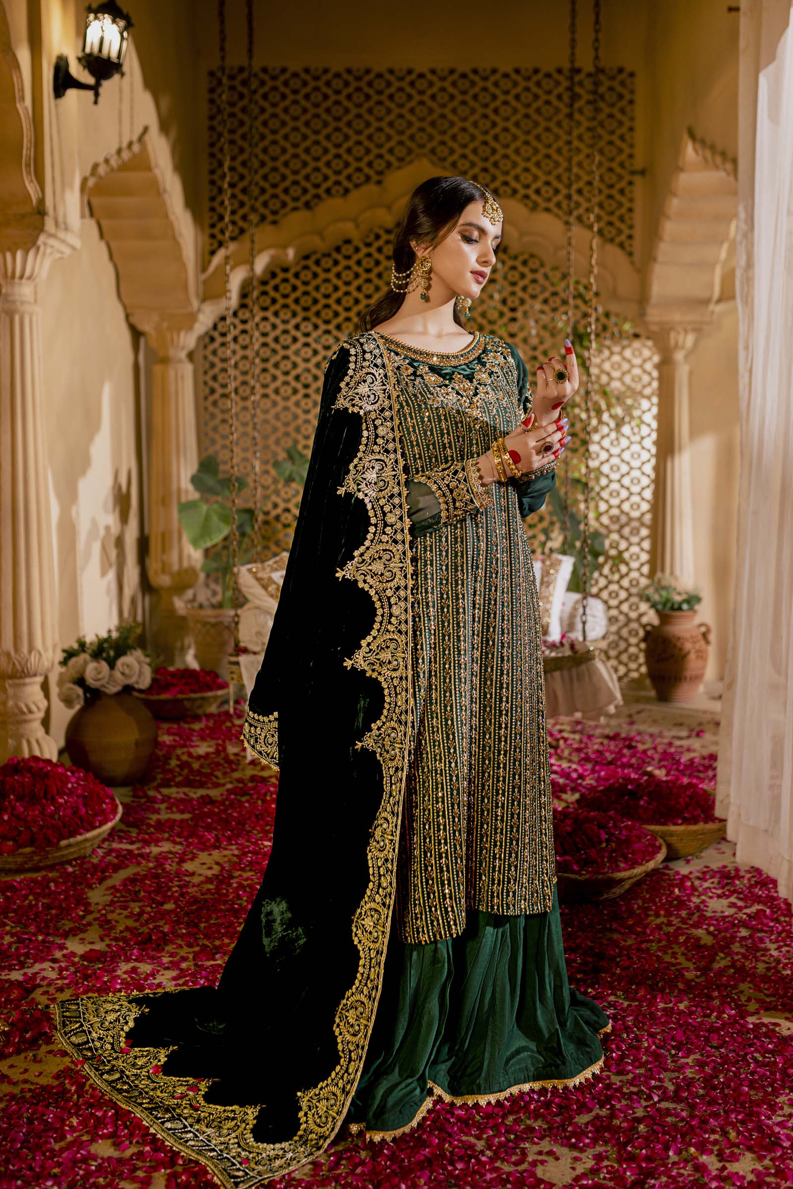 Green Embellished Formal 3 Piece Suit | Formals | Raqs