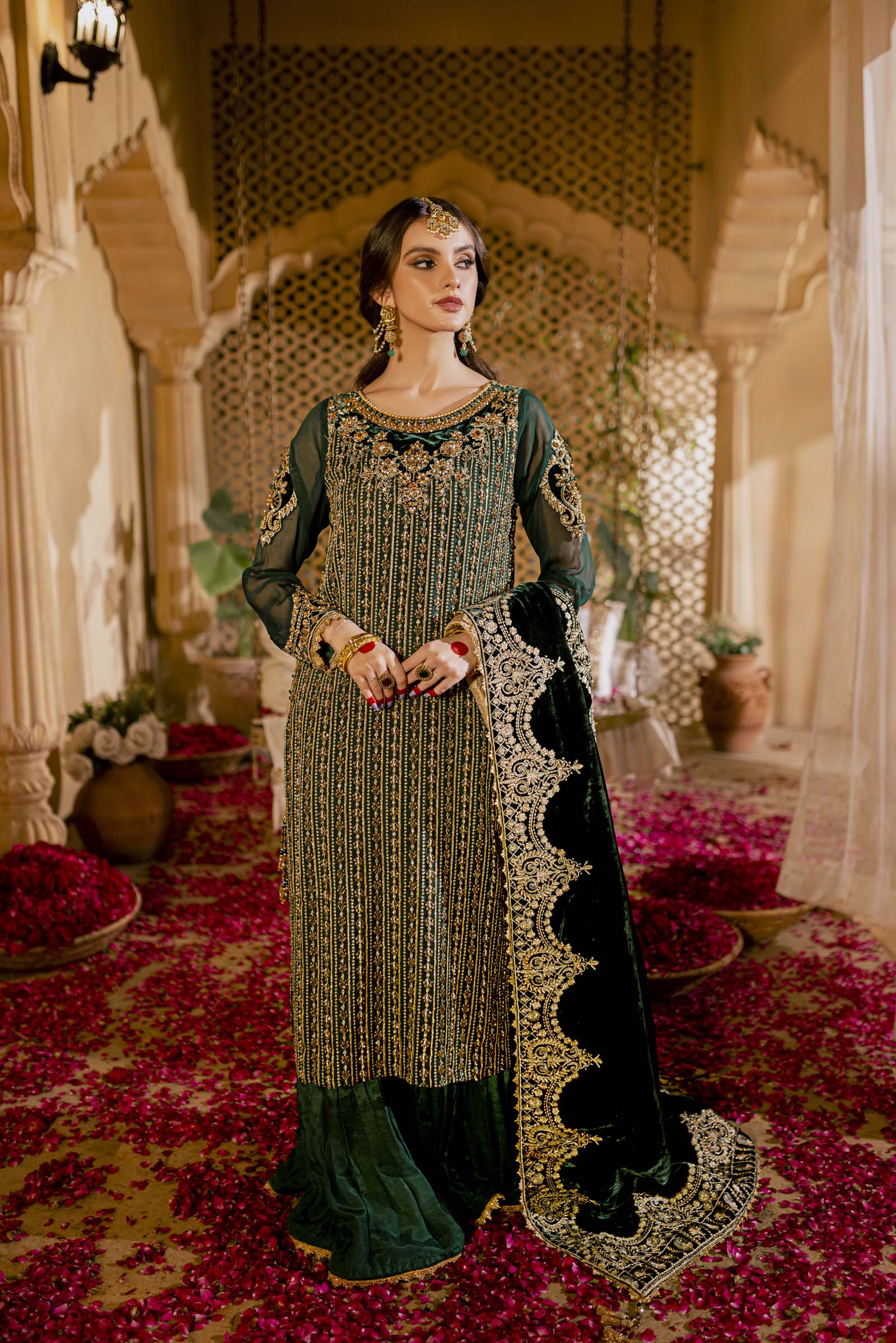Green Embellished Formal 3 Piece Suit | Formals | Raqs