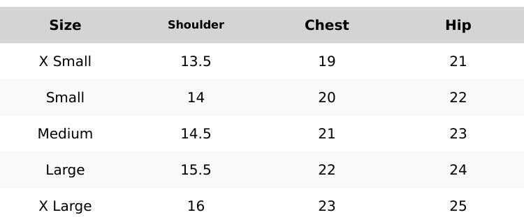 Size chart for Lawn Co-Ords | SK Designs | SKC04
