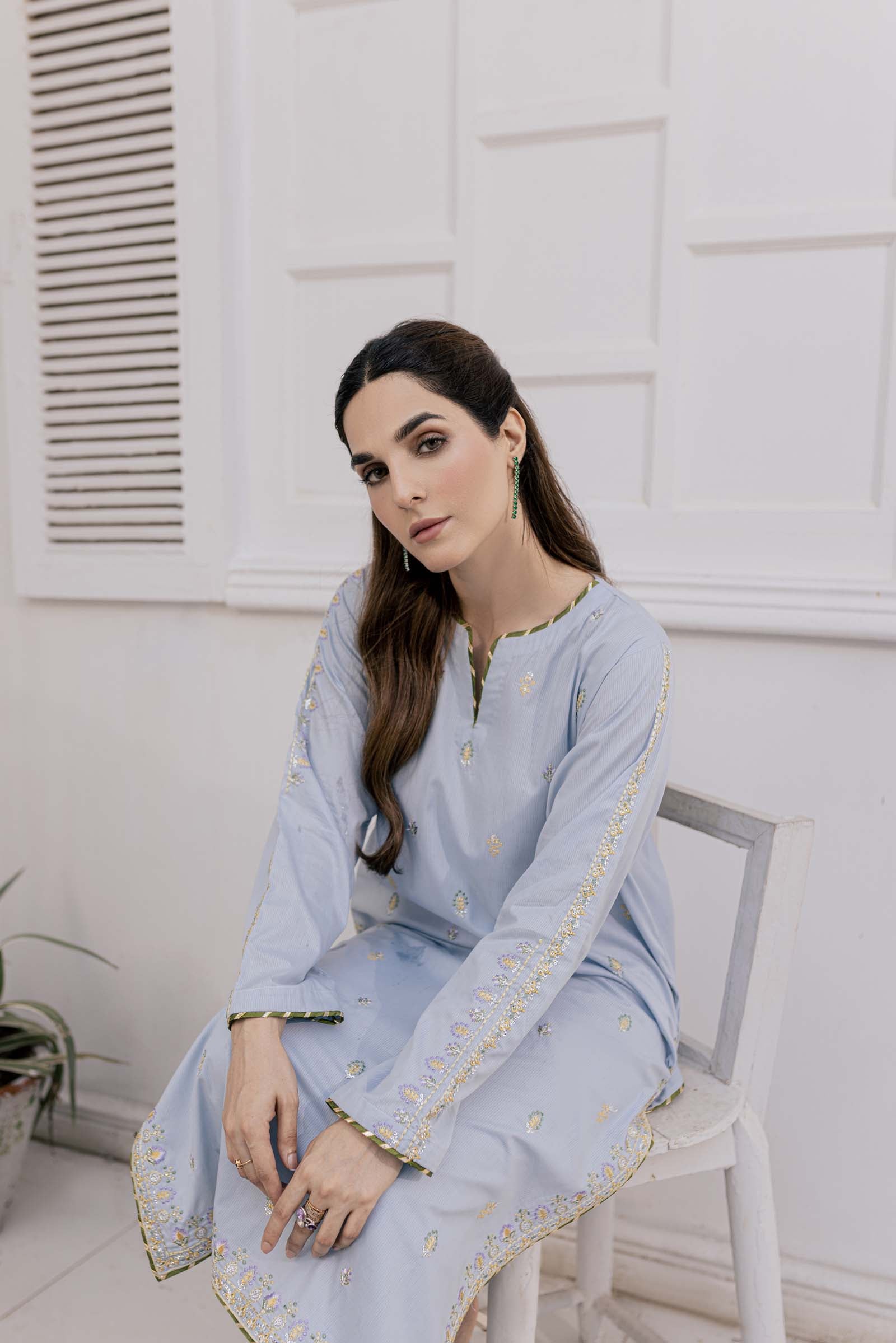 Blue Embroidered 2 Piece Suit | Izel | Saahil