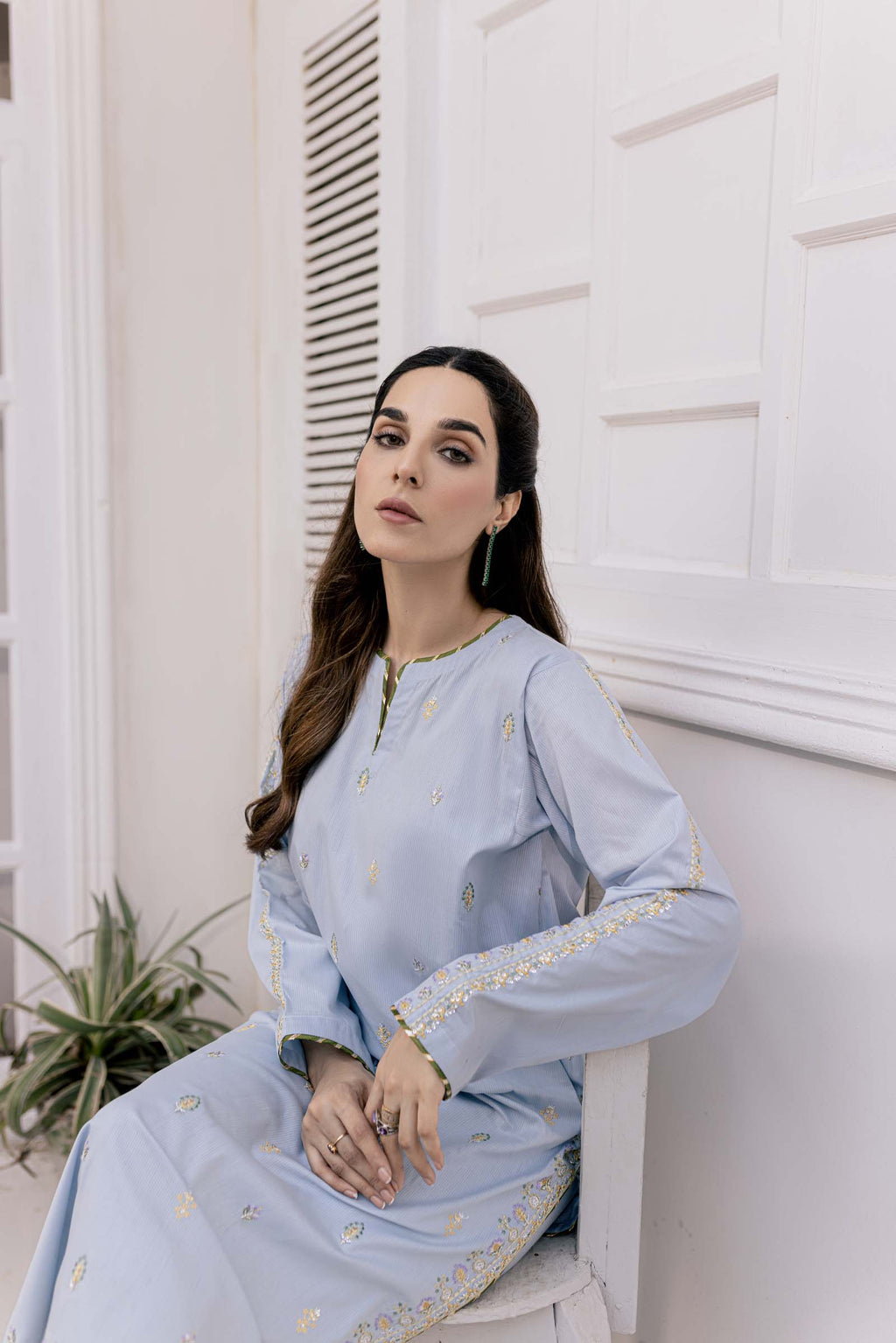 Blue Embroidered 2 Piece Suit | Izel | Saahil