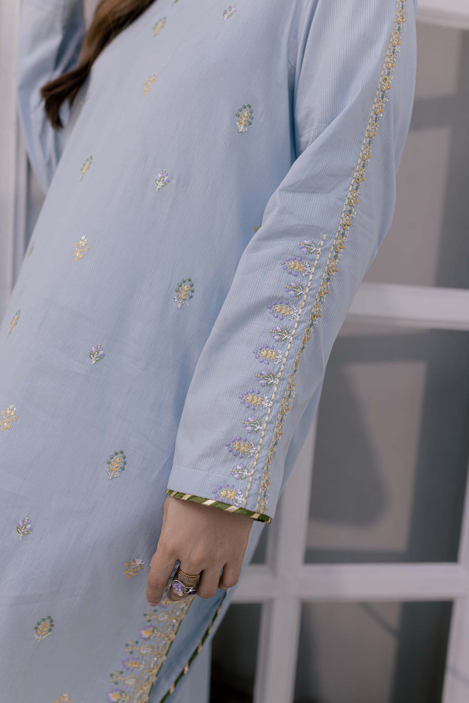 Blue Embroidered 2 Piece Suit | Izel | Saahil