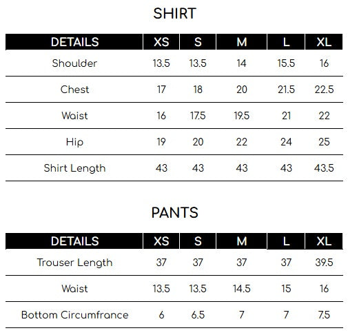 Size chart for Black Embroidered Chiffon 3 Piece Suit | Maan Mayal | Sayonee