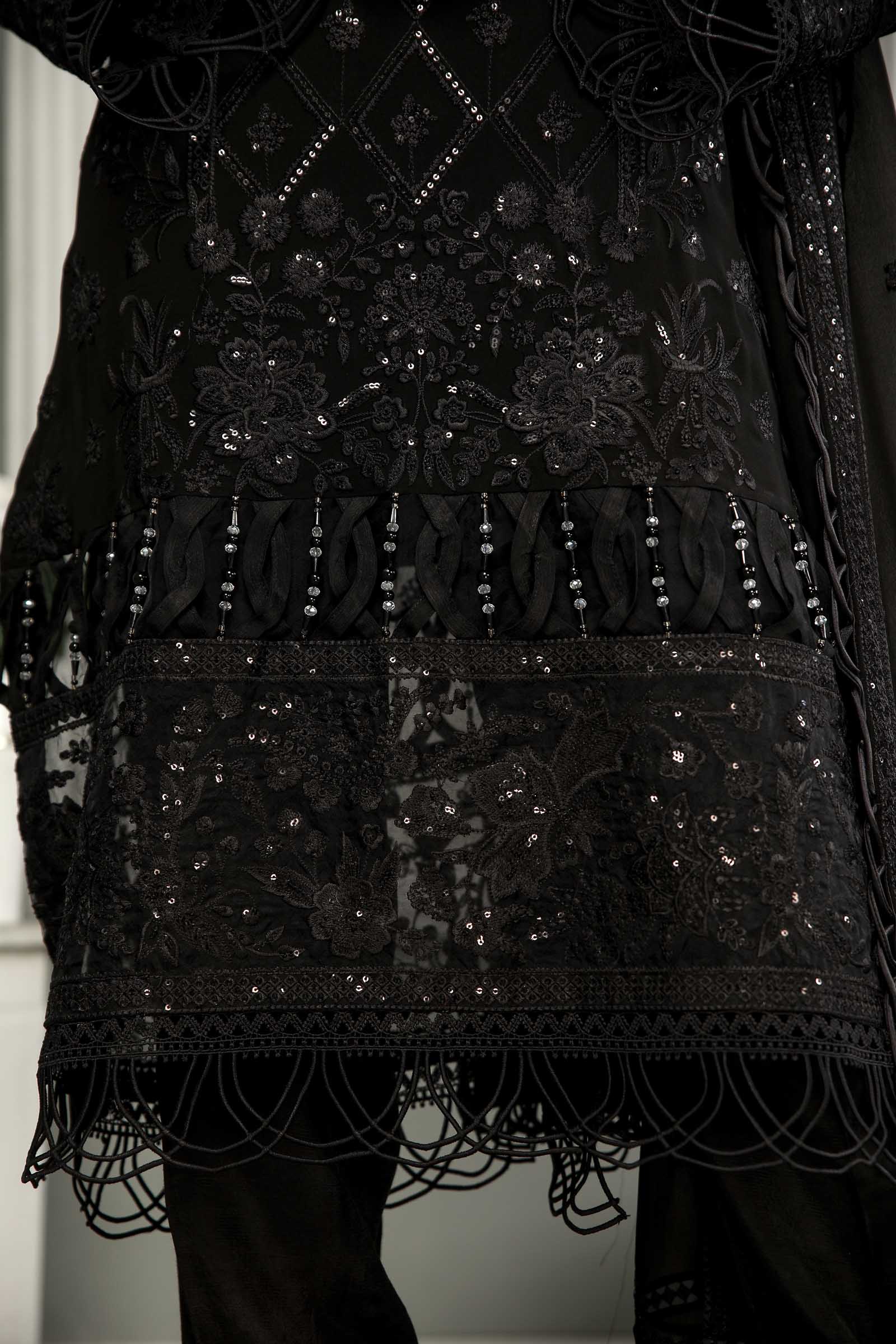 Black Embroidered Chiffon 3 Piece Suit | Maan Mayal | Sayonee