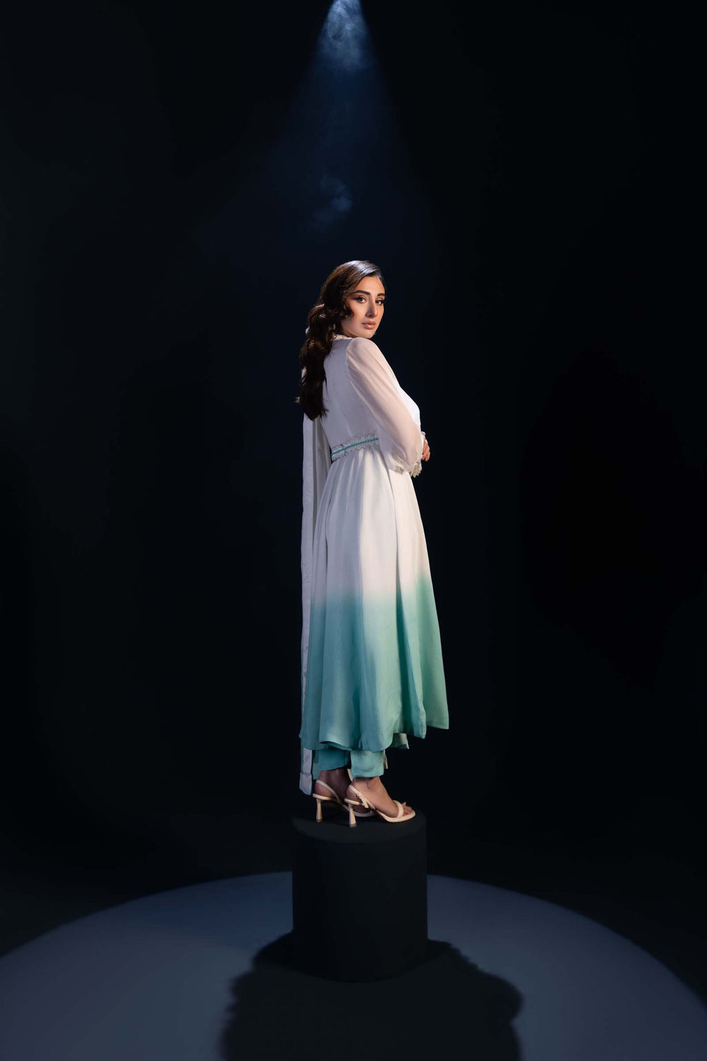 White & Aqua Ombre Maxi Dress 3 Piece Suit | Enchanté | Seren