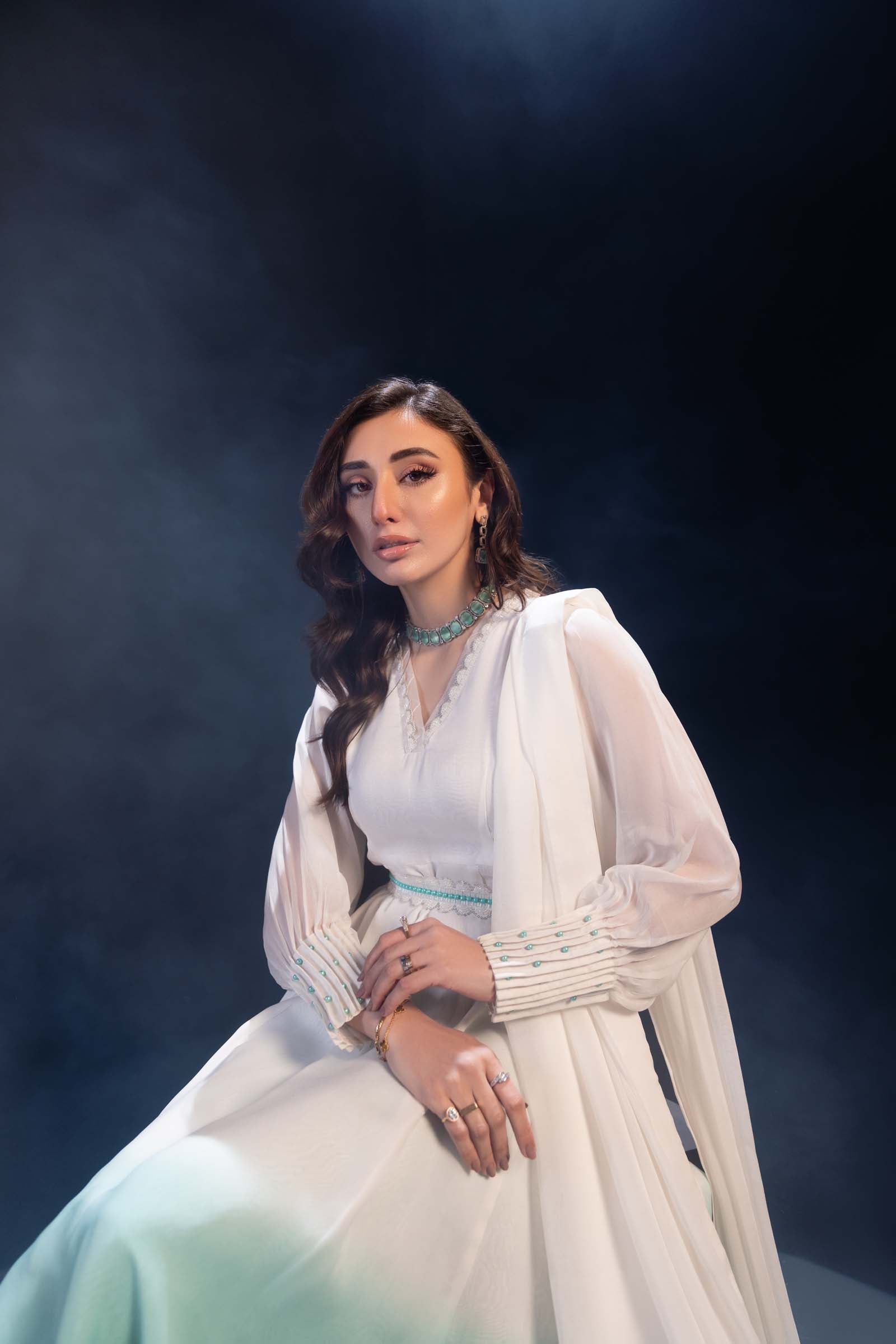 White & Aqua Ombre Maxi Dress 3 Piece Suit | Enchanté | Seren