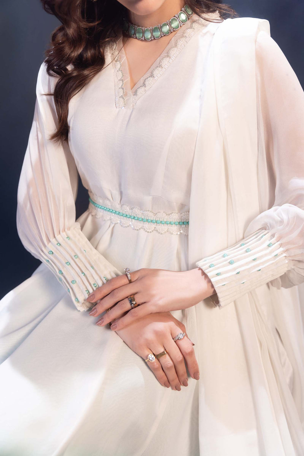 White & Aqua Ombre Maxi Dress 3 Piece Suit | Enchanté | Seren