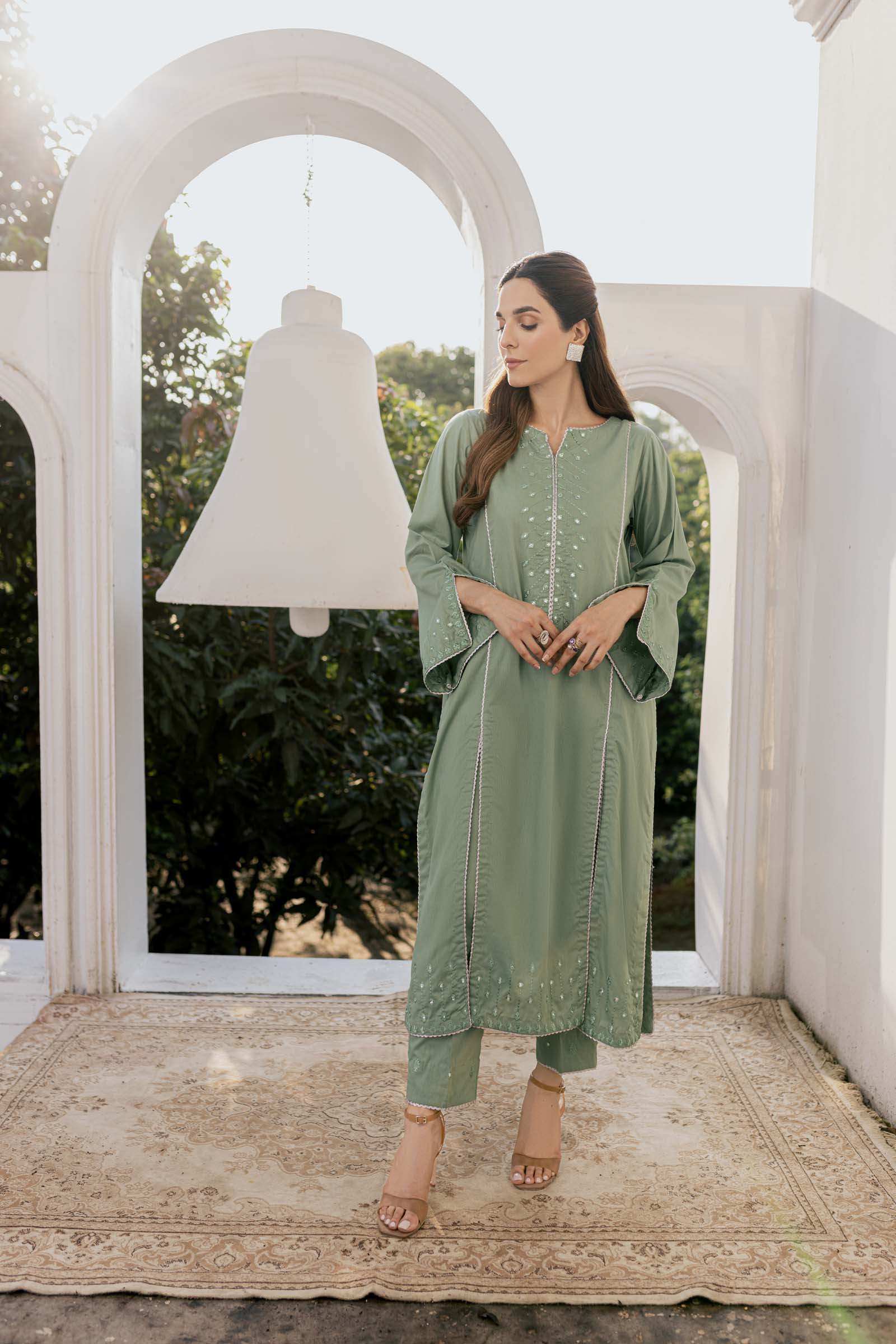 Green Embroidered 2 Piece Suit | Izel | Shajar