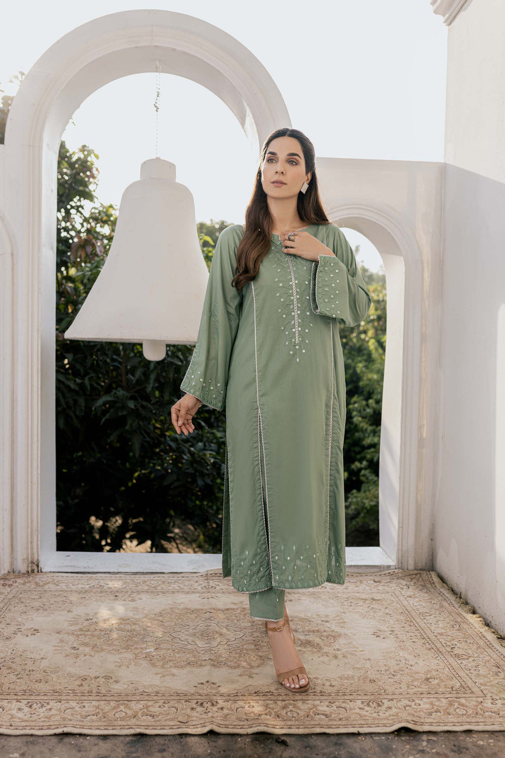Green Embroidered 2 Piece Suit | Izel | Shajar