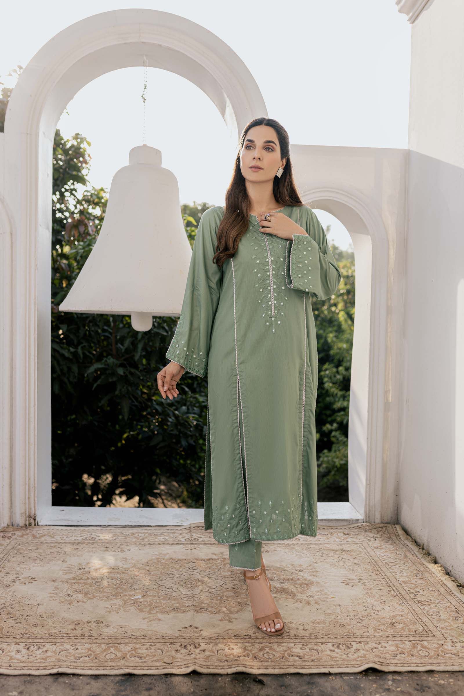 Green Embroidered 2 Piece Suit | Izel | Shajar