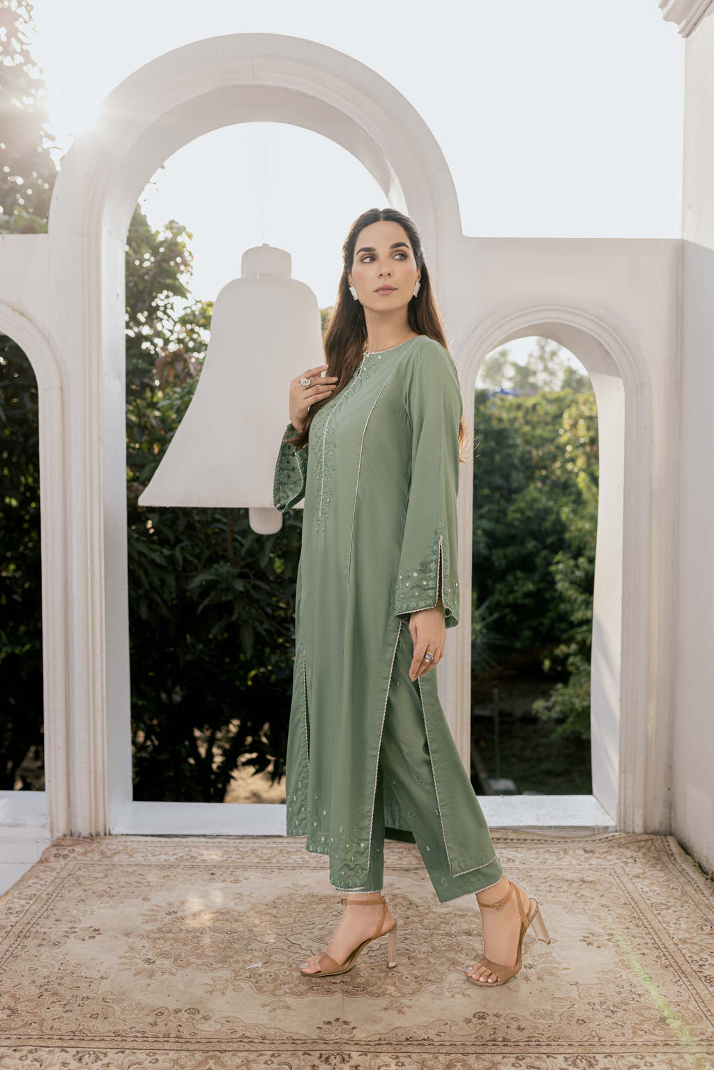 Green Embroidered 2 Piece Suit | Izel | Shajar