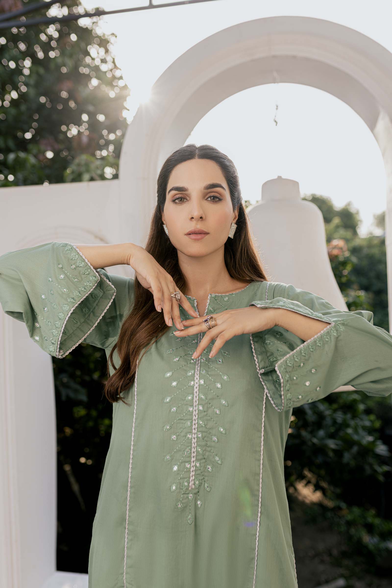 Green Embroidered 2 Piece Suit | Izel | Shajar