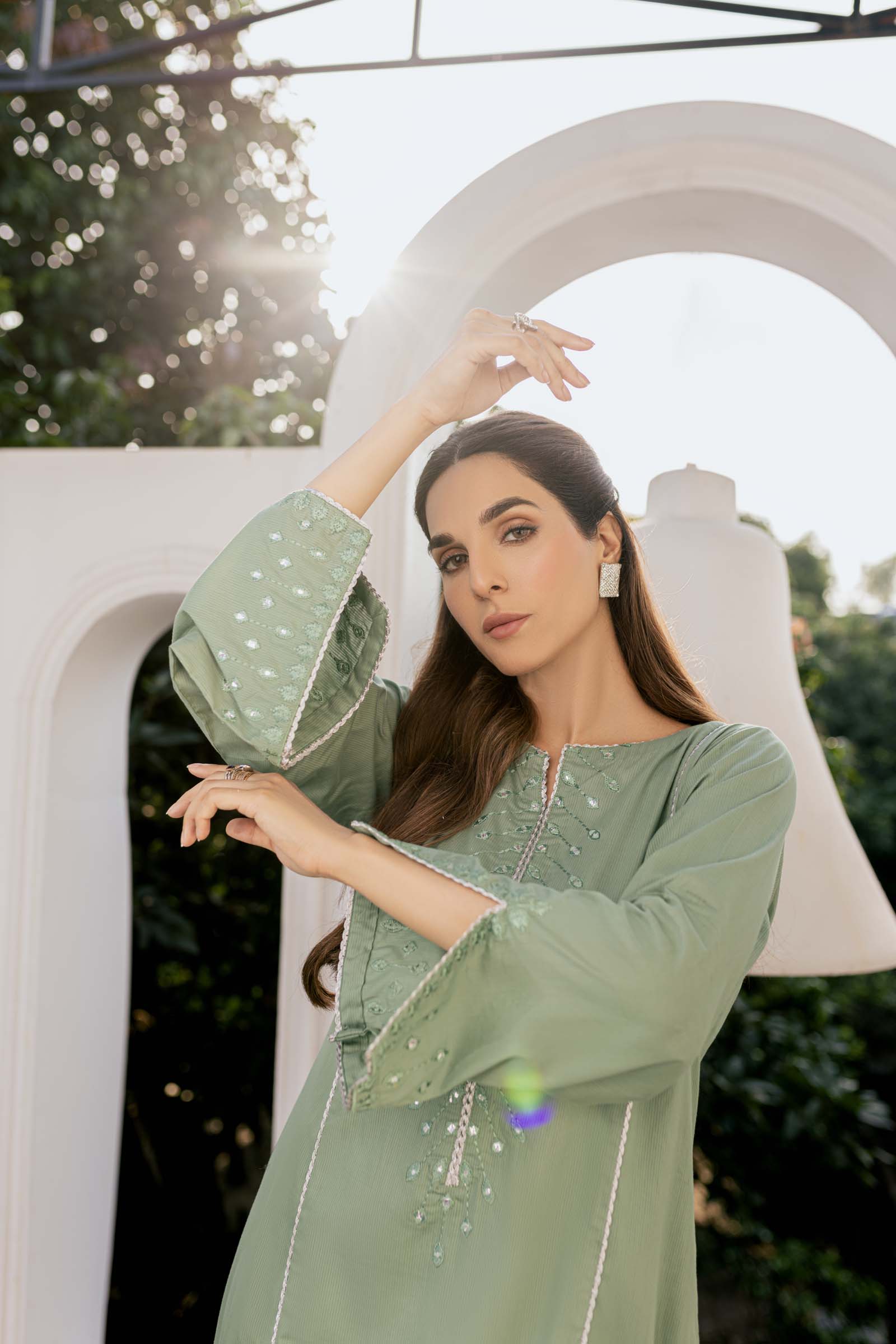 Green Embroidered 2 Piece Suit | Izel | Shajar