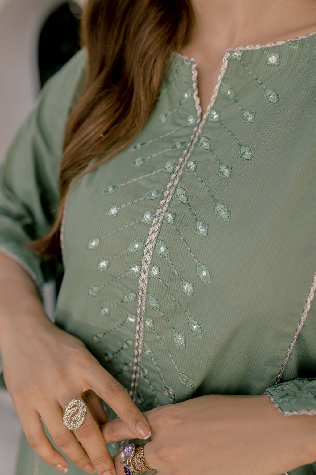 Green Embroidered 2 Piece Suit | Izel | Shajar