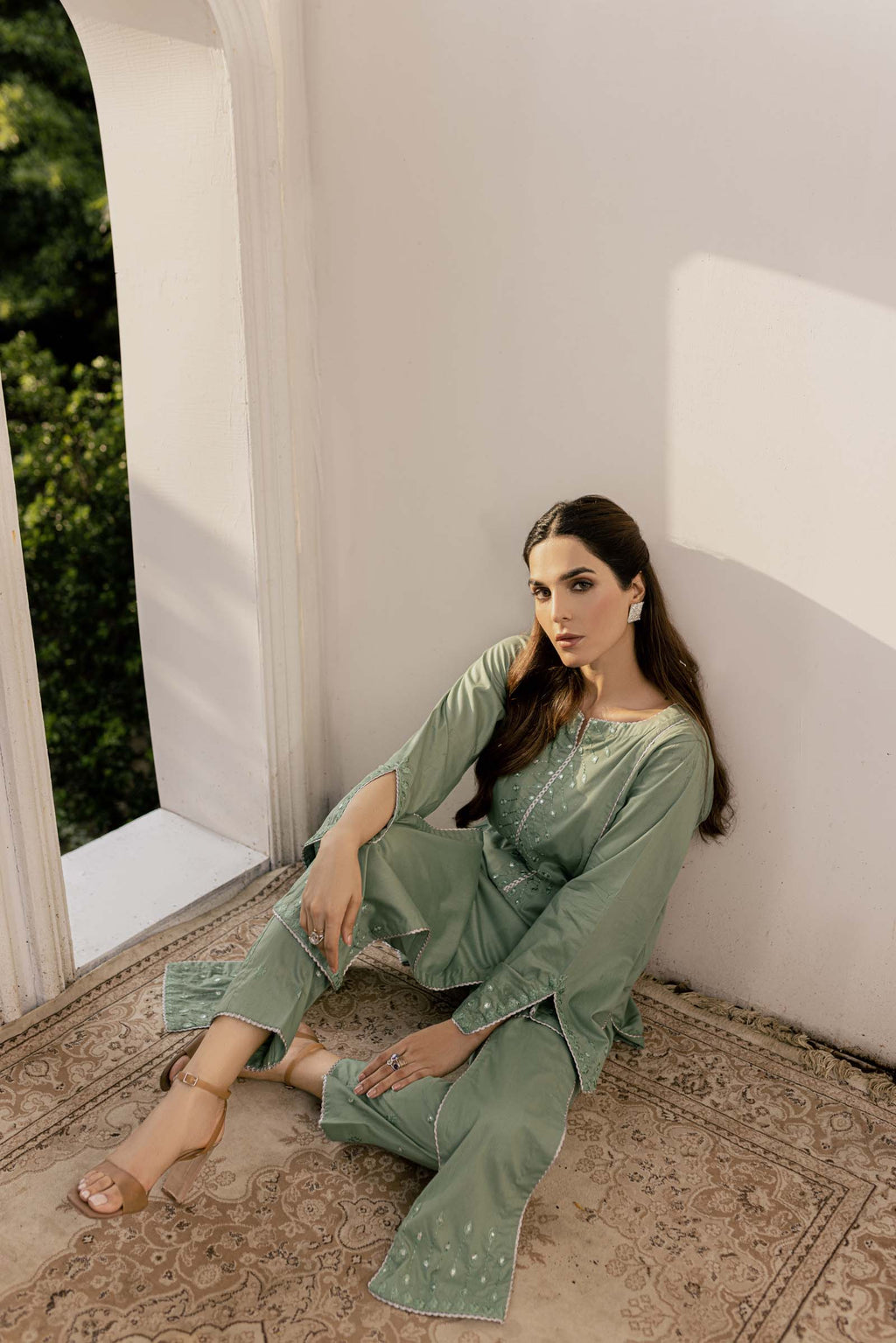 Green Embroidered 2 Piece Suit | Izel | Shajar