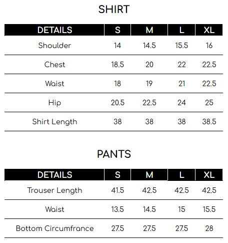 Size chart for Magenta Embroidered Chiffon 3 Piece Suit | Maan Mayal | Tabassum