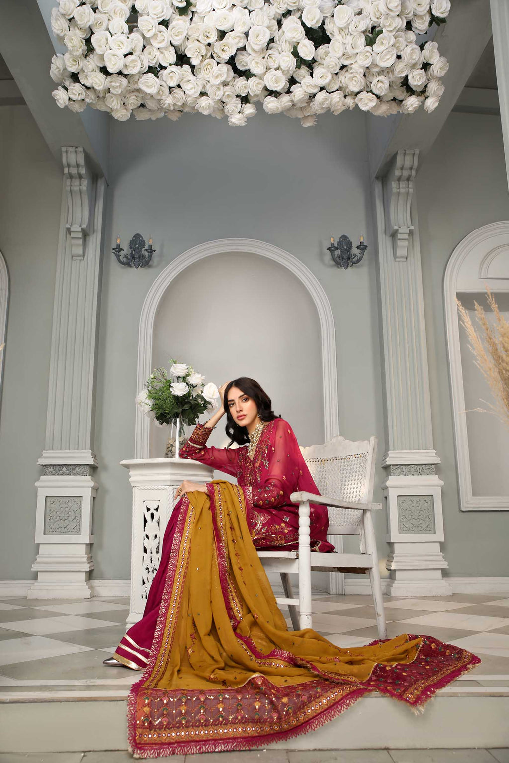 Magenta Embroidered Chiffon 3 Piece Suit | Maan Mayal | Tabassum