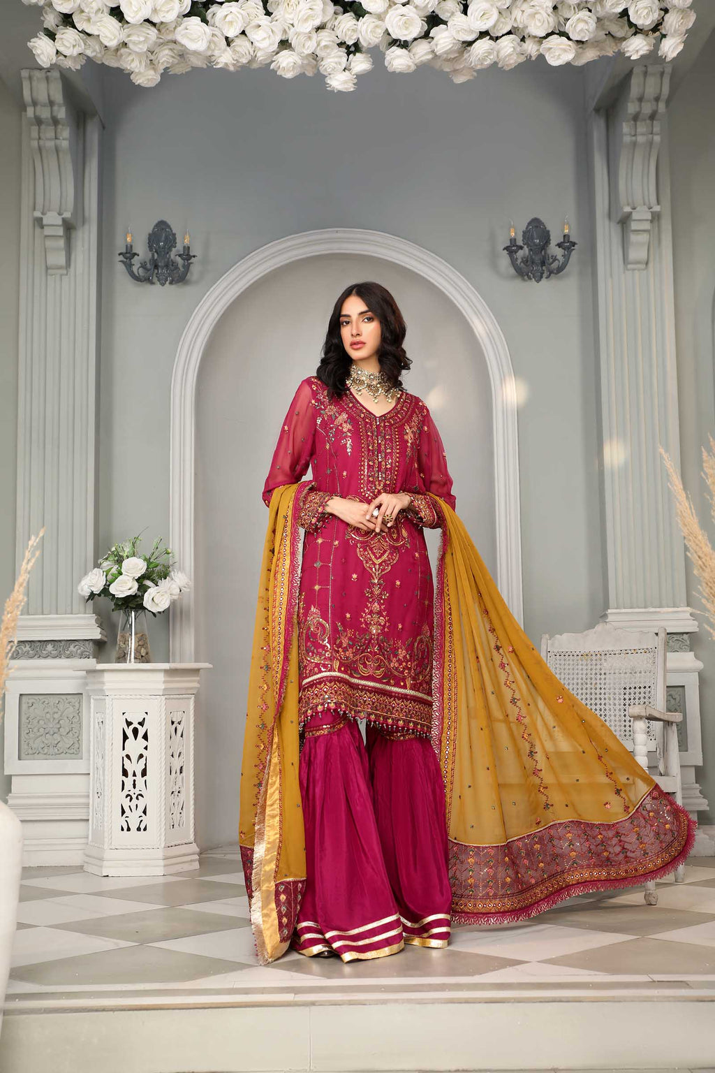 Magenta Embroidered Chiffon 3 Piece Suit | Maan Mayal | Tabassum