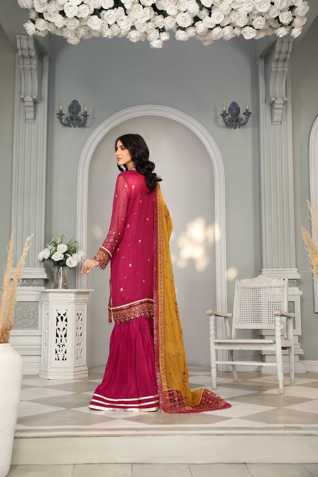 Magenta Embroidered Chiffon 3 Piece Suit | Maan Mayal | Tabassum