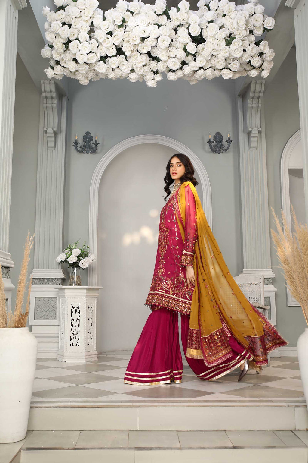 Magenta Embroidered Chiffon 3 Piece Suit | Maan Mayal | Tabassum