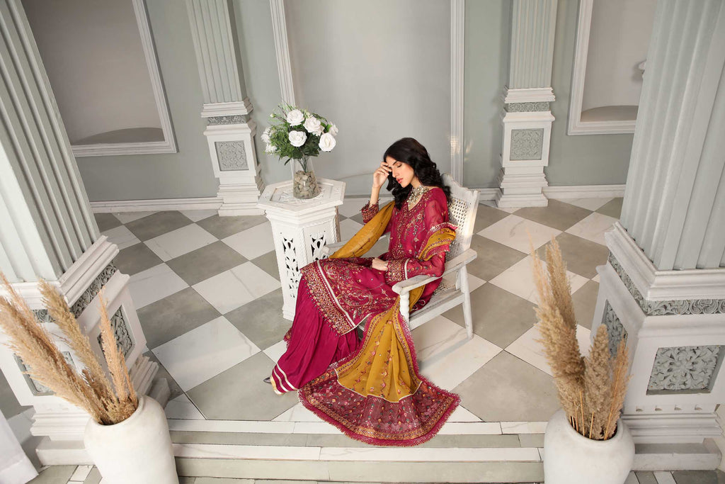 Magenta Embroidered Chiffon 3 Piece Suit | Maan Mayal | Tabassum