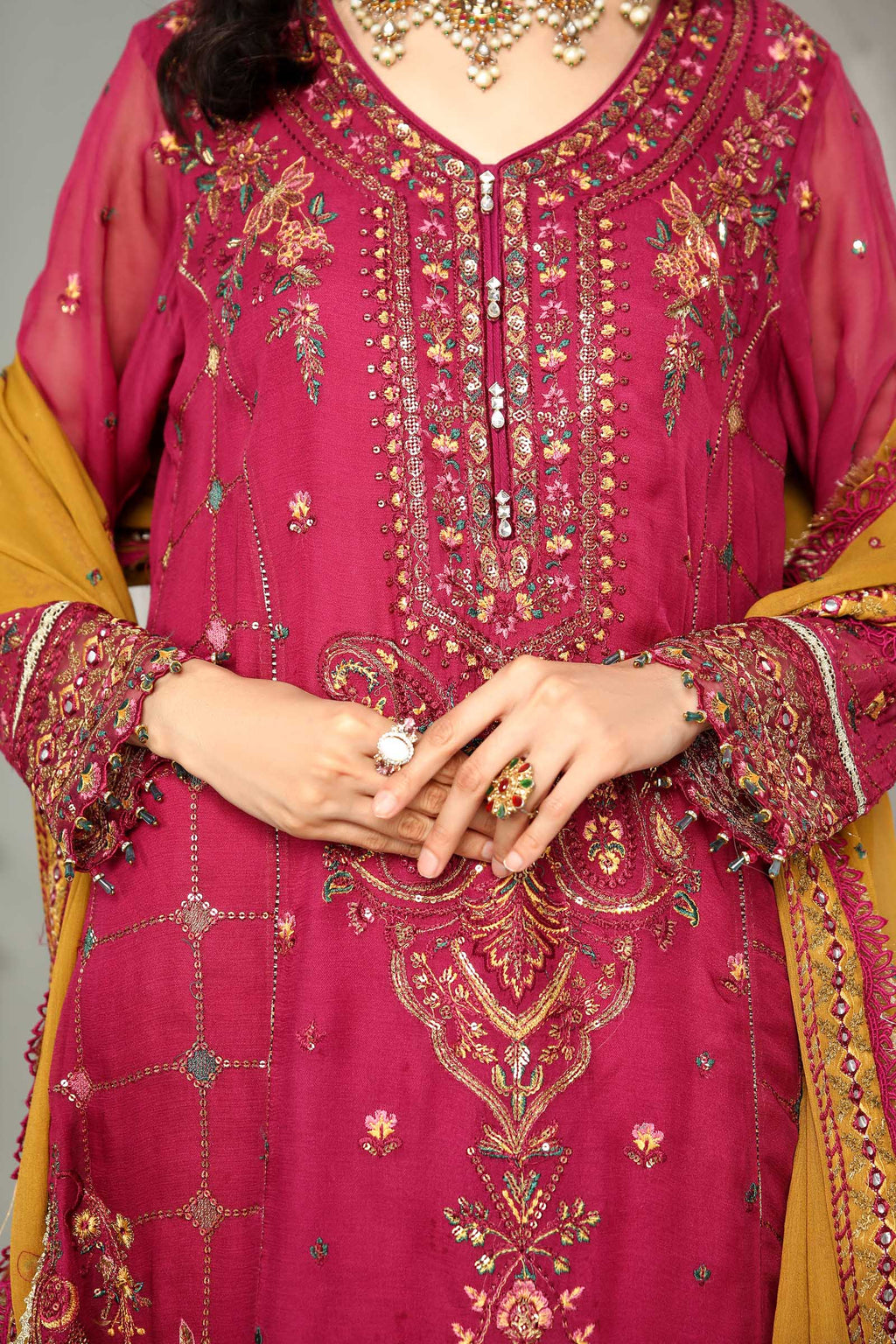 Magenta Embroidered Chiffon 3 Piece Suit | Maan Mayal | Tabassum
