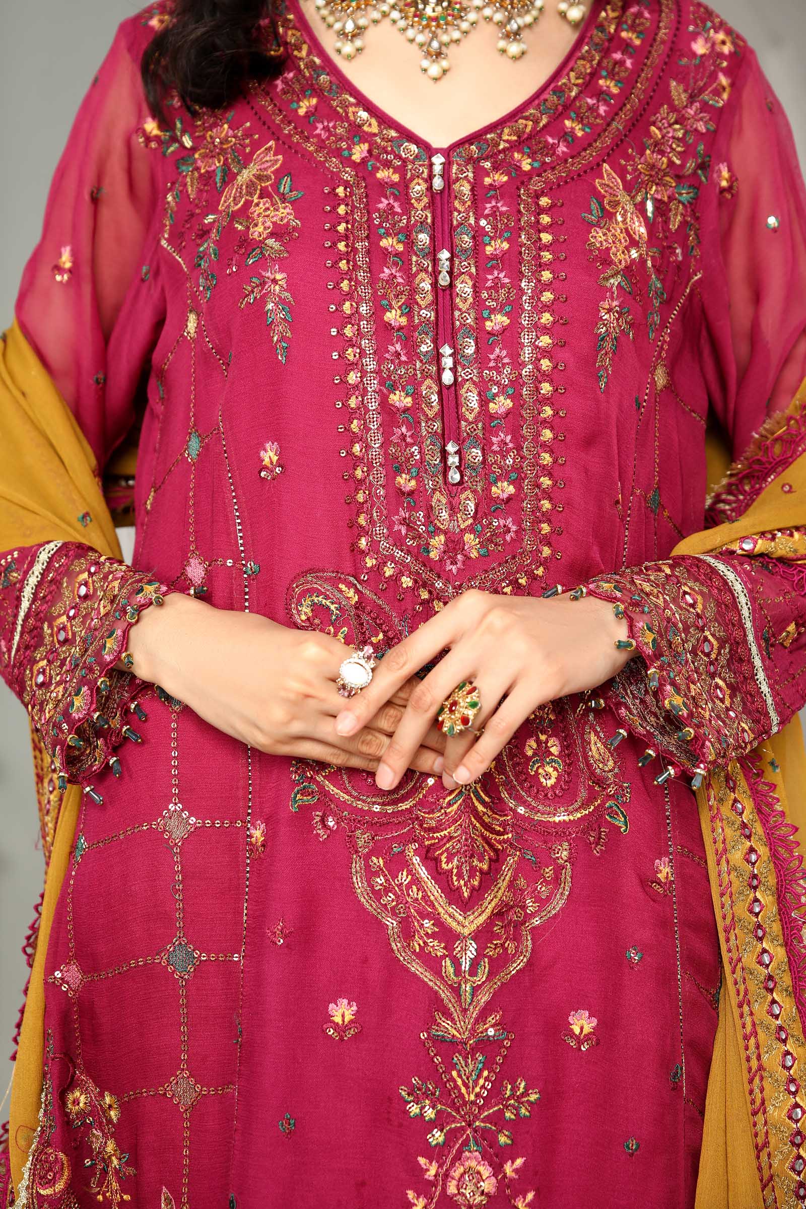 Magenta Embroidered Chiffon 3 Piece Suit | Maan Mayal | Tabassum