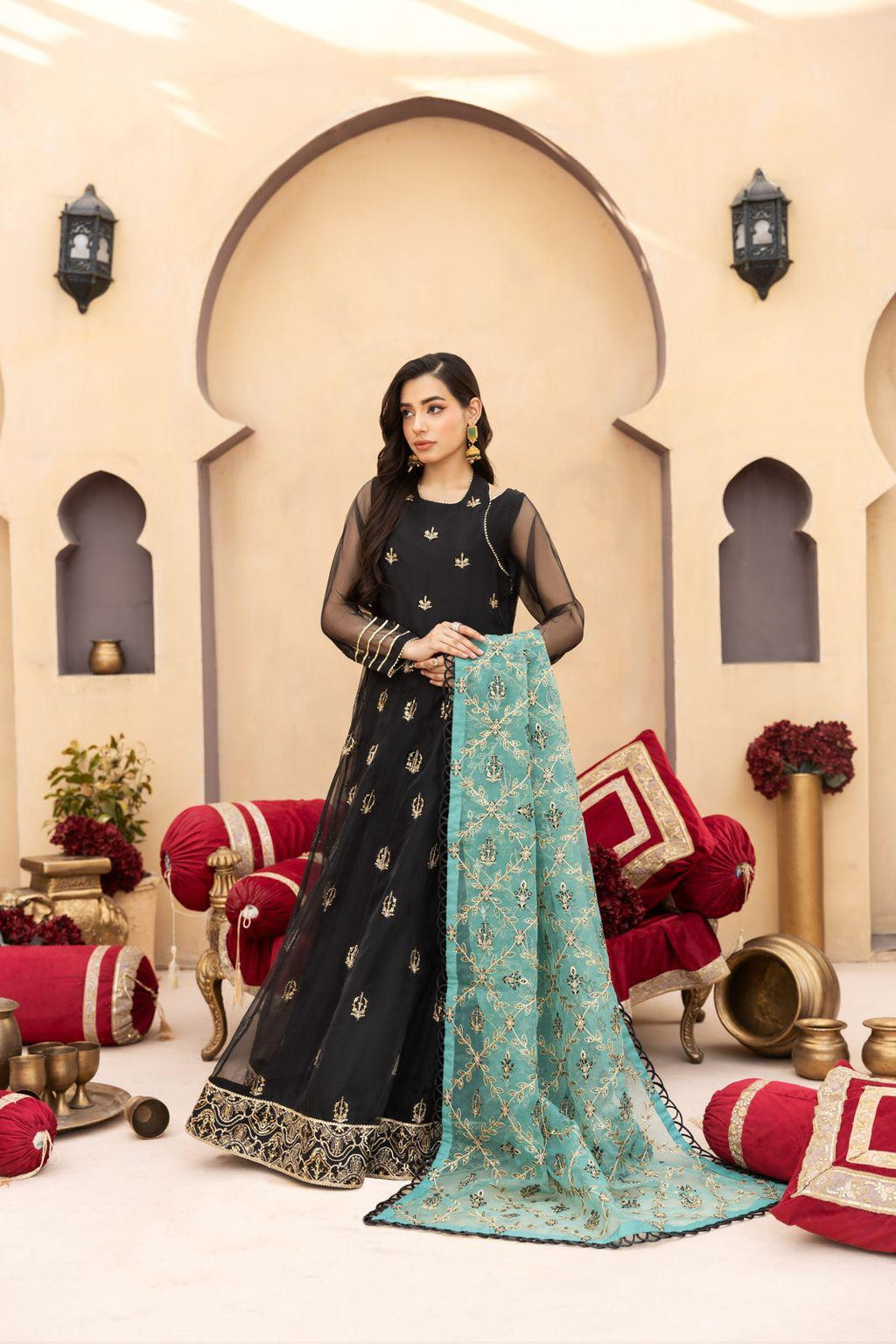 Black & Teal Maxi Dress | SK Designs | Design 3