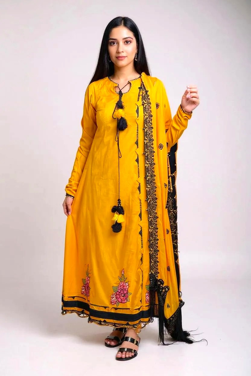 Yellow Lawn Embroidered 3 Piece Suit with Chiffon Dupatta | SK Designs | SKF4