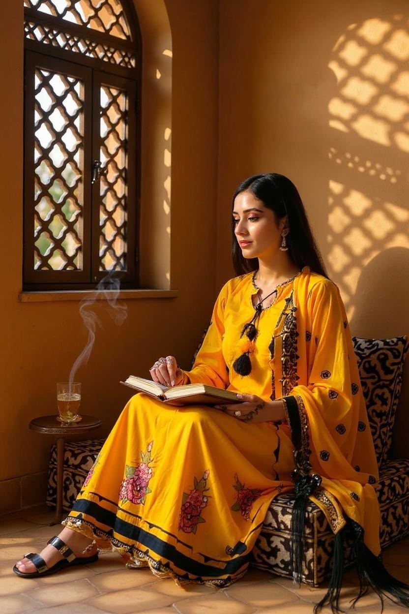 Yellow Lawn Embroidered 3 Piece Suit with Chiffon Dupatta | SK Designs | SKF4