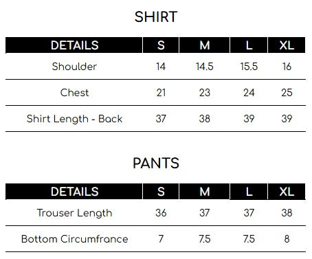 Size chart for Olive Green Contrast Detailed 2 Piece Suit | Izel | Zel