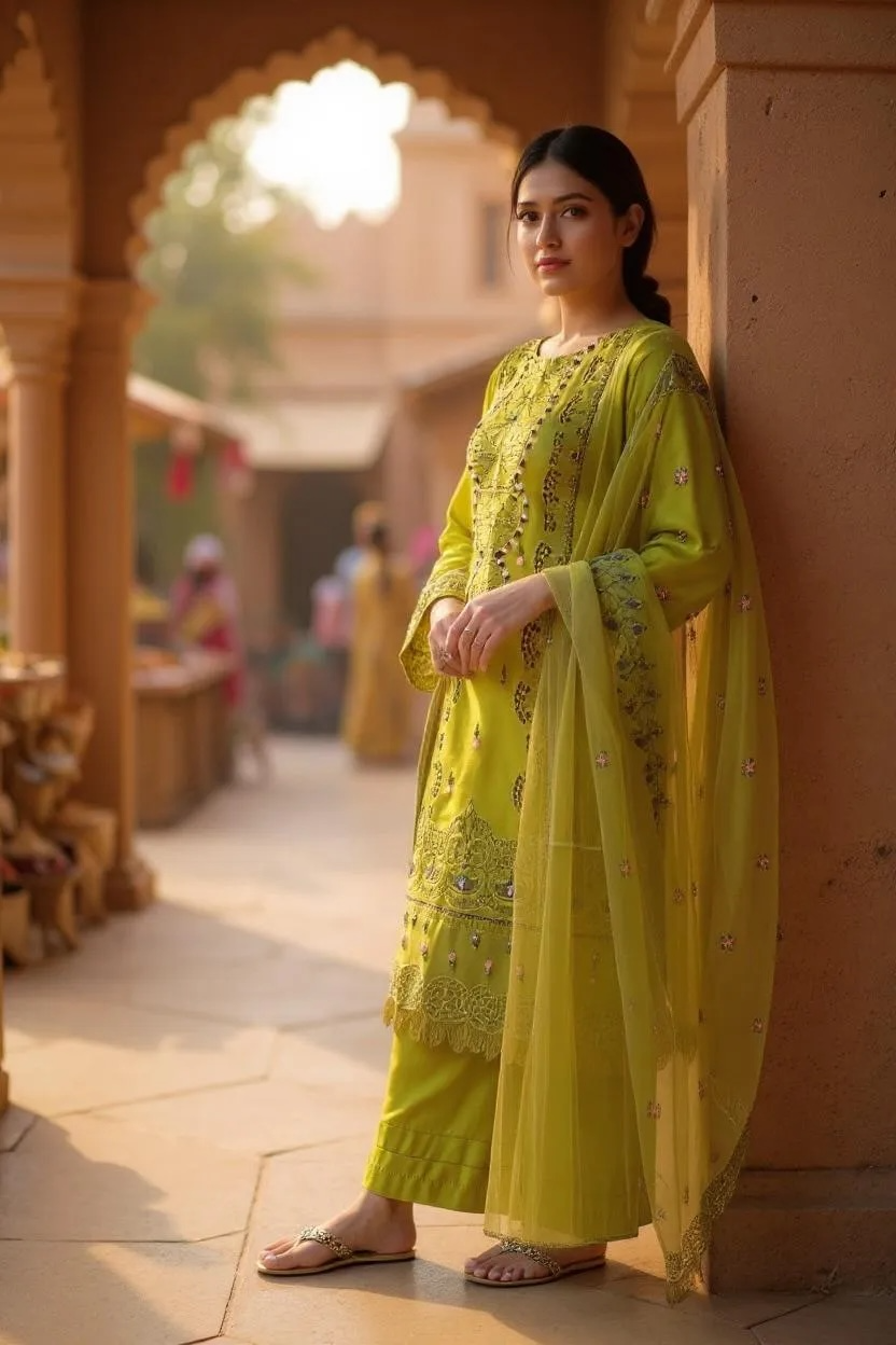 Lime Green Embroidered 3 Piece Suit | Zoi & Hunni | ZK3