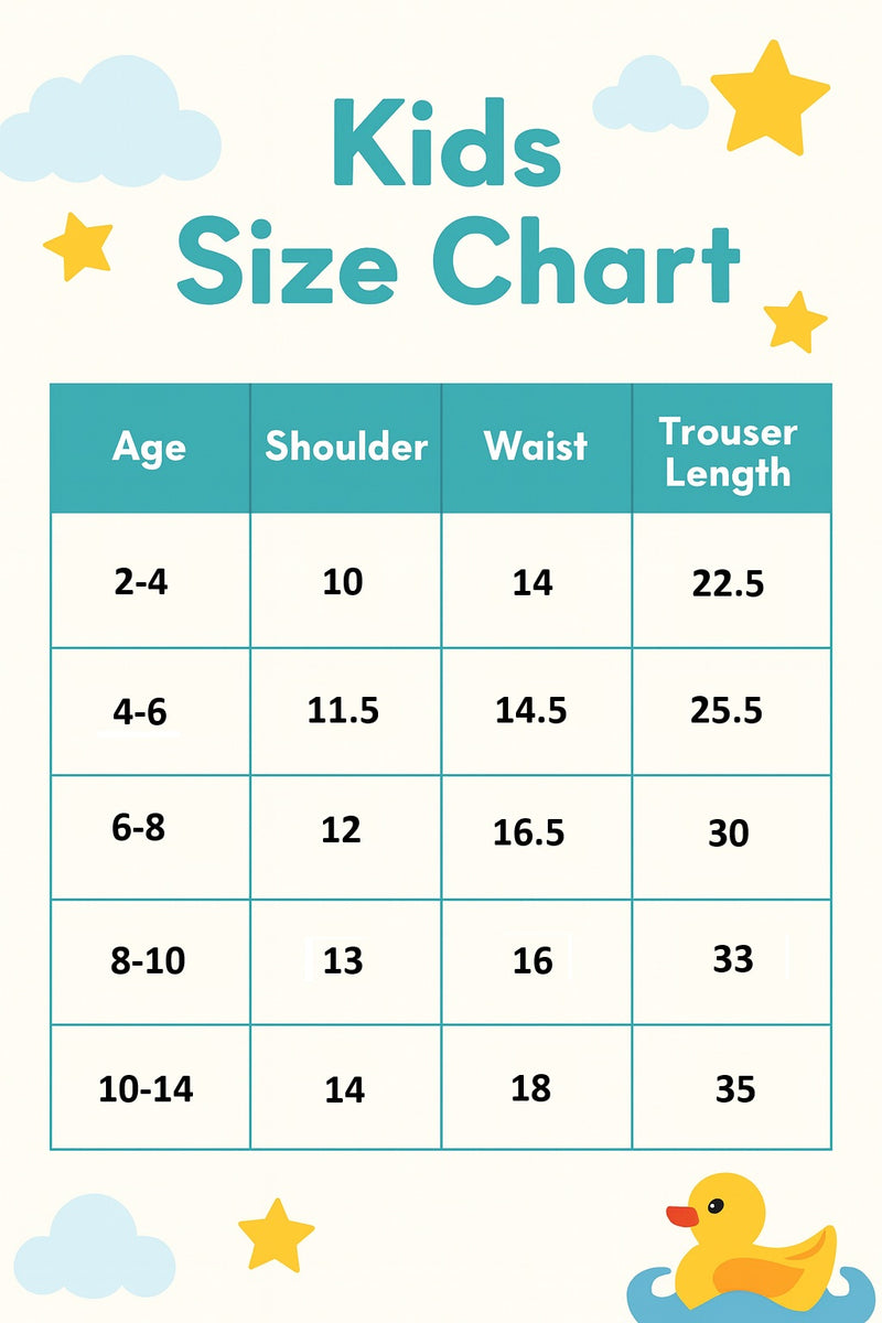 Size chart for Black & Red Jacket Style 3 Piece Set with Block Print | Kids | KZ003