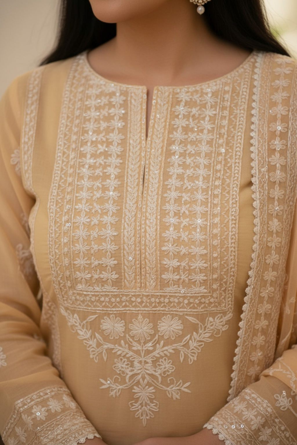 Skin Embroidered 3 Piece Suit | Nura | Zareen